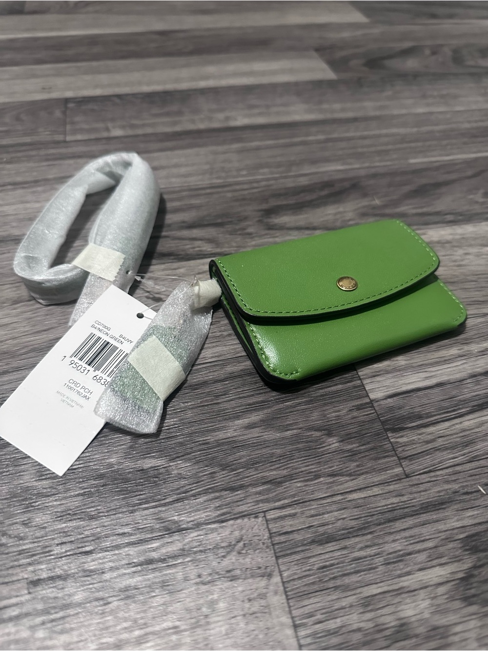 Coach Neon Green Card Pouch with Strap